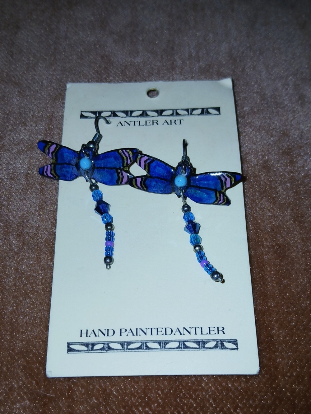 Hand-Painted Blue Dragonfly Drop Earrings
